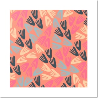 Lively Cutout Pattern in Steel Blue, Hot Pink, and Apricot Coral Posters and Art